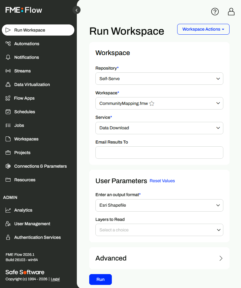 Run workspace page